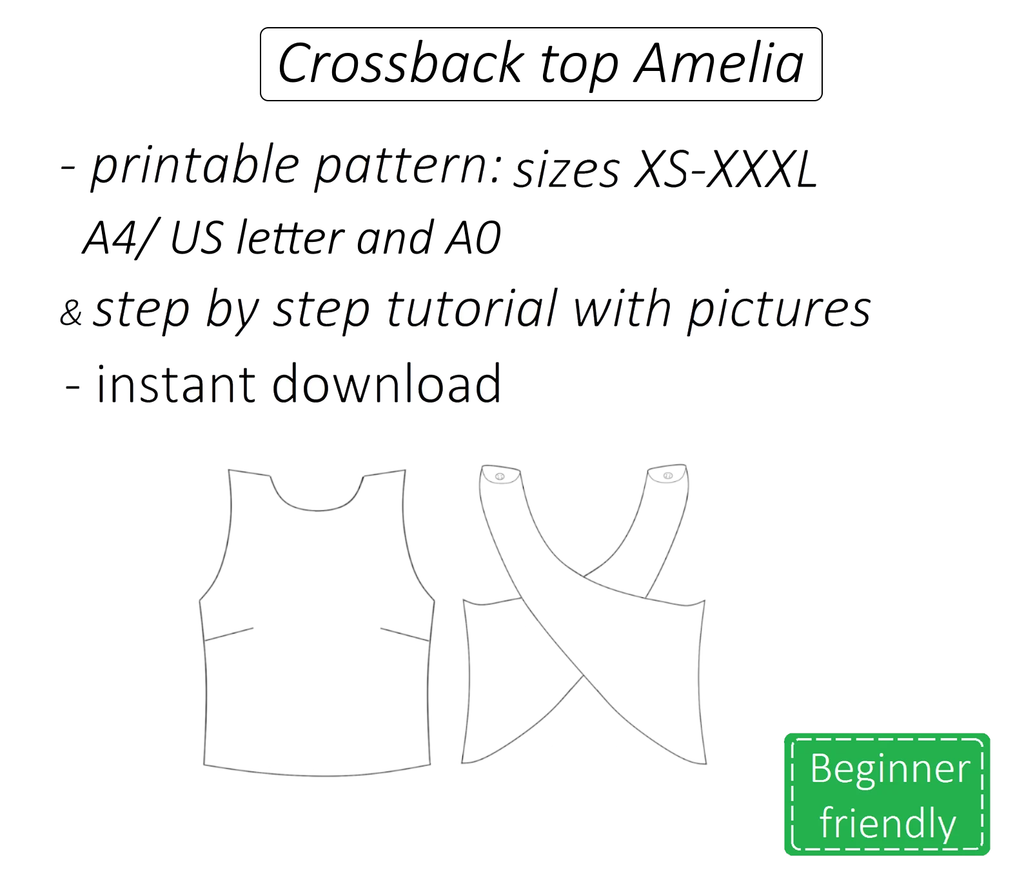 Amelia crossback top sewing pattern | Instant PDF download