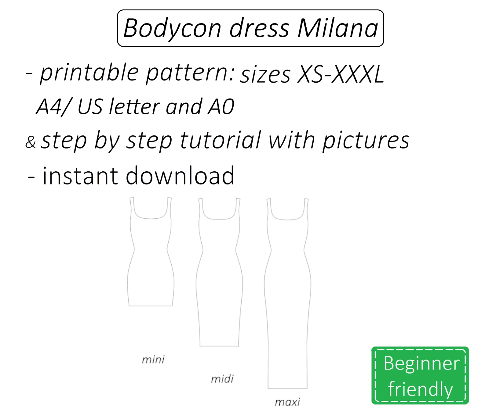 Milana bodycon tank dress sewing pattern | Instant PDF download