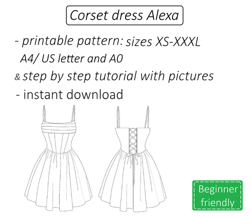 Alexa corset dress sewing pattern | Instant PDF download