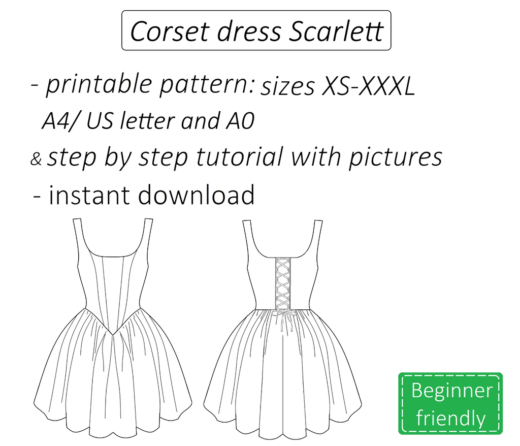 Scarlett corset dress sewing pattern | Instant PDF download