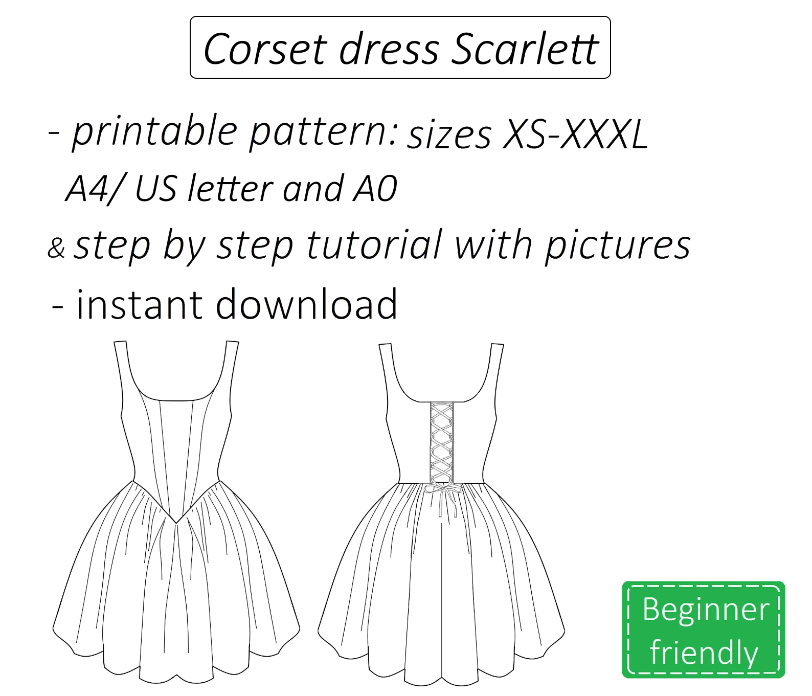 Scarlett corset dress sewing pattern | Instant PDF download