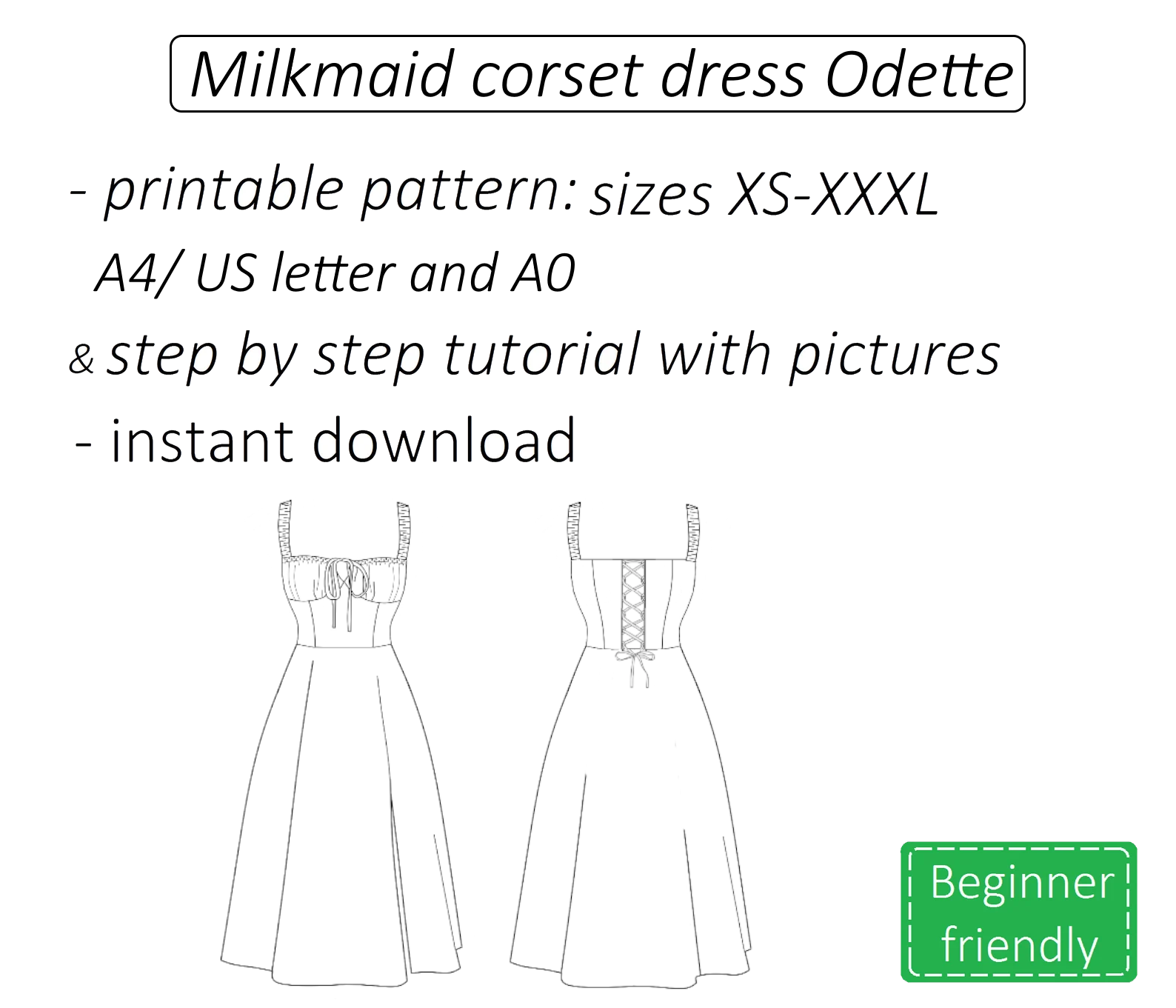 Odette midi milkmaid corset dress sewing pattern | Instant PDF download