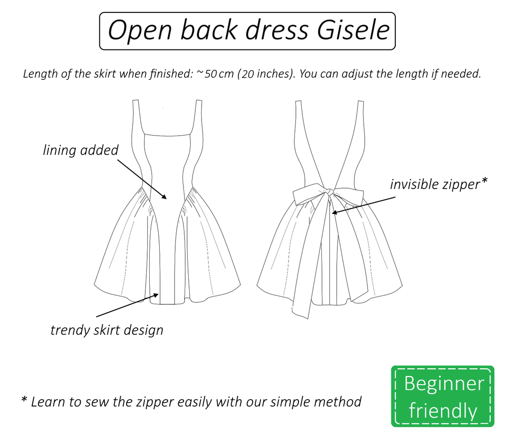 Gisele open back dress with side gathers sewing pattern | Instant PDF download