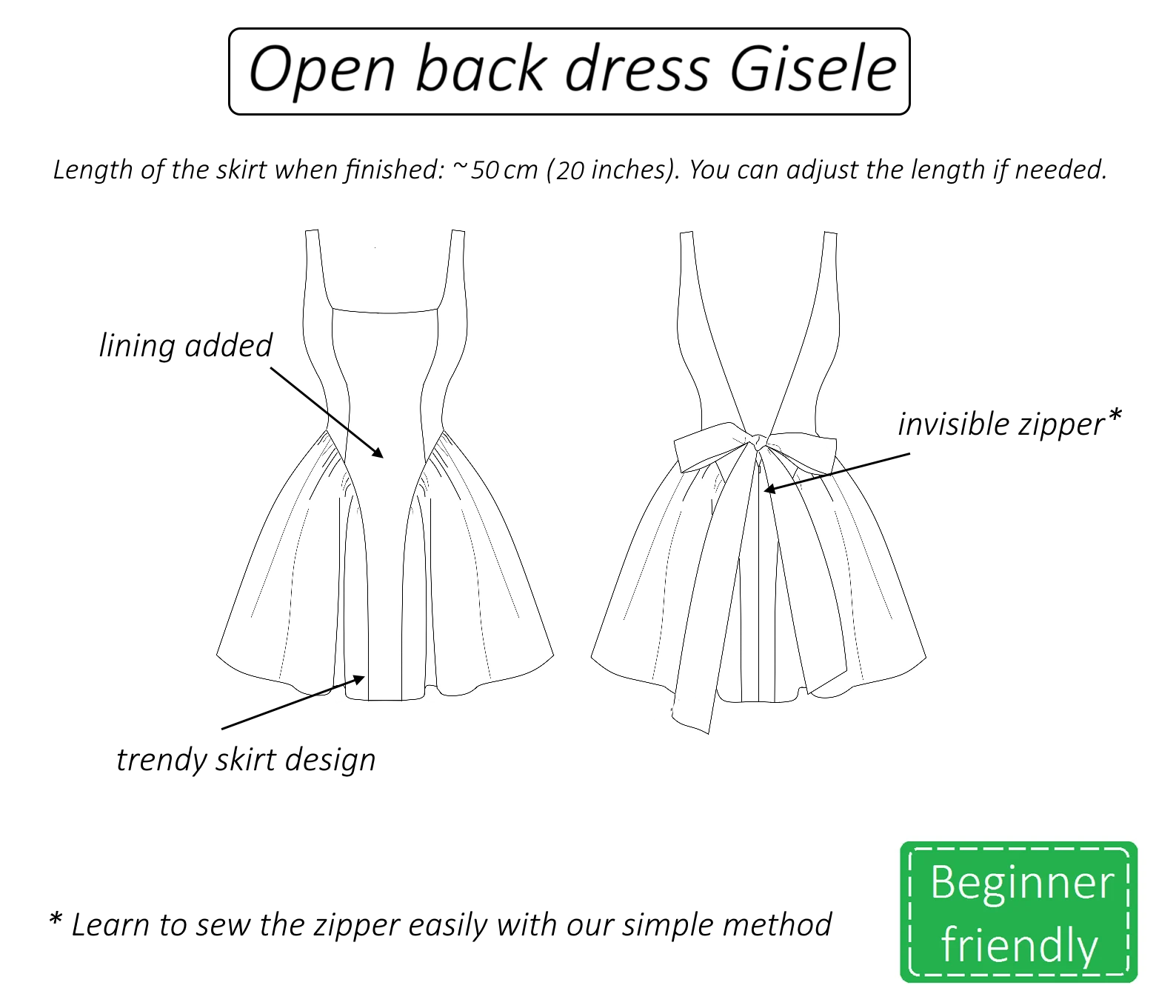Gisele open back dress with side gathers sewing pattern | Instant PDF download