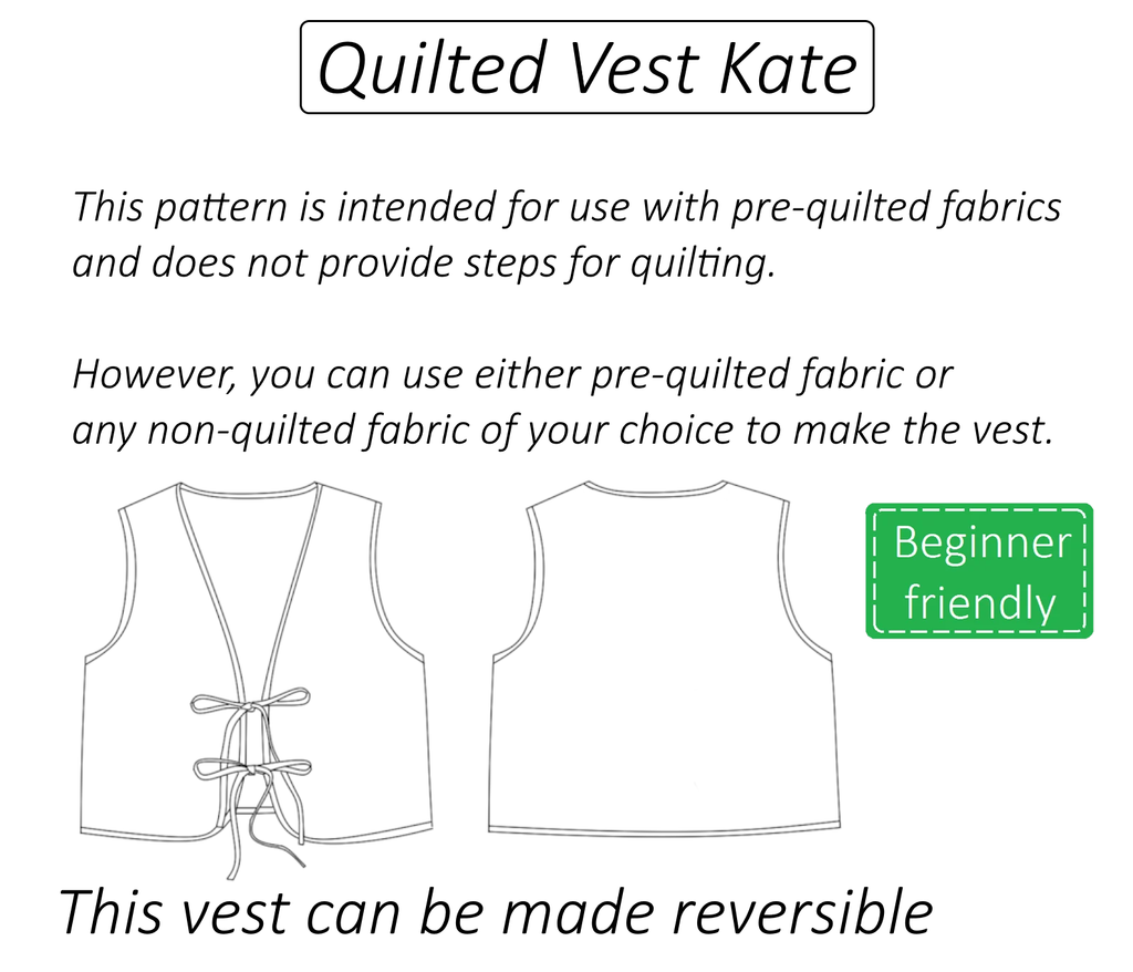 Kate quilted vest sewing pattern | Instant PDF download