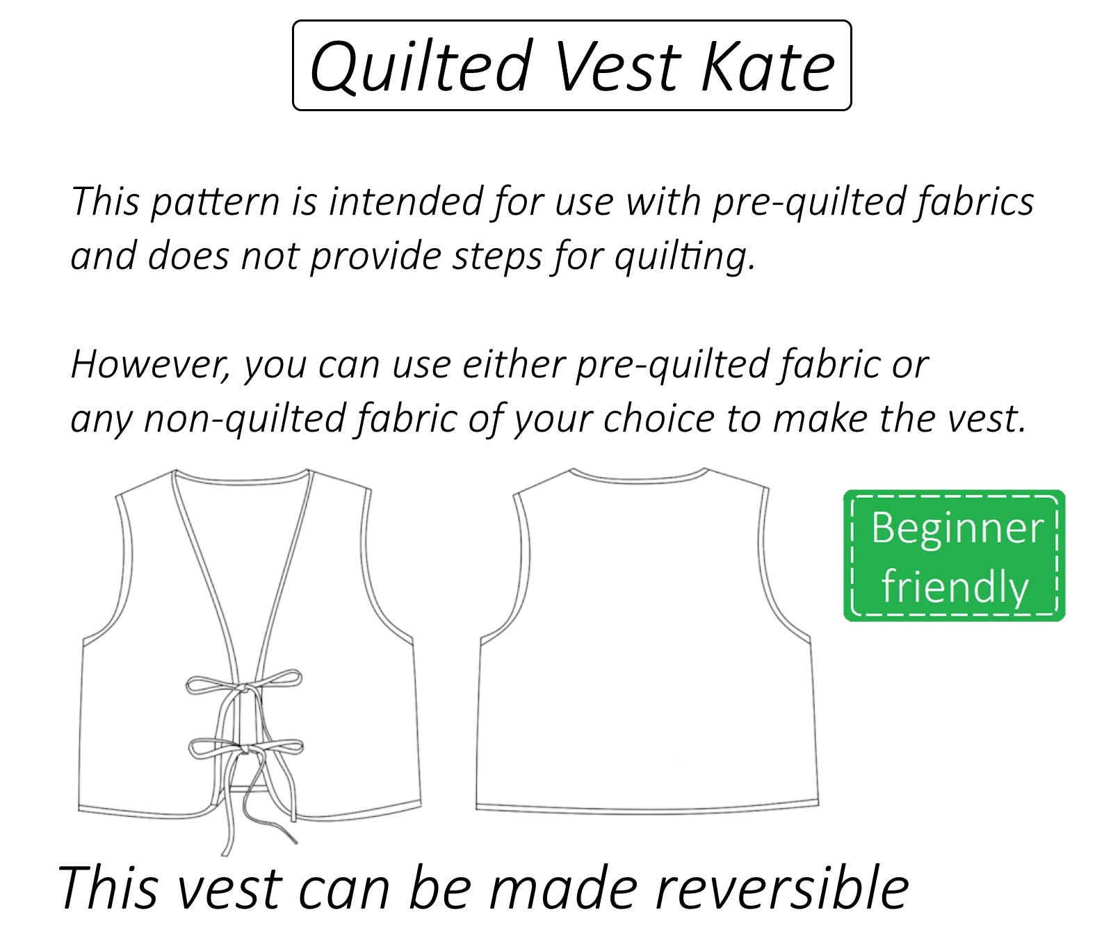 Kate quilted vest sewing pattern | Instant PDF download