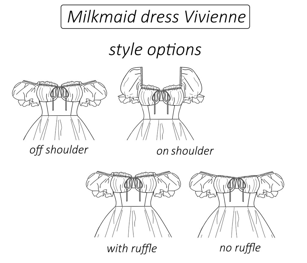 Vivienne milkmaid dress with off shoulder puff sleeve sewing pattern | Instant PDF download