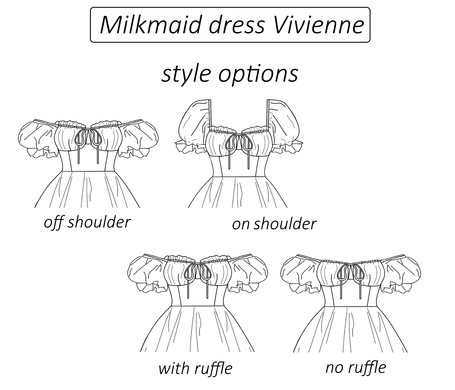 Vivienne milkmaid dress with off shoulder puff sleeve sewing pattern | Instant PDF download