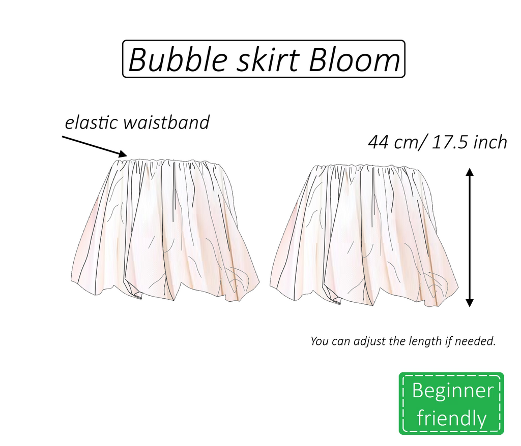 Bloom bubble mini skirt sewing pattern | Instant PDF download