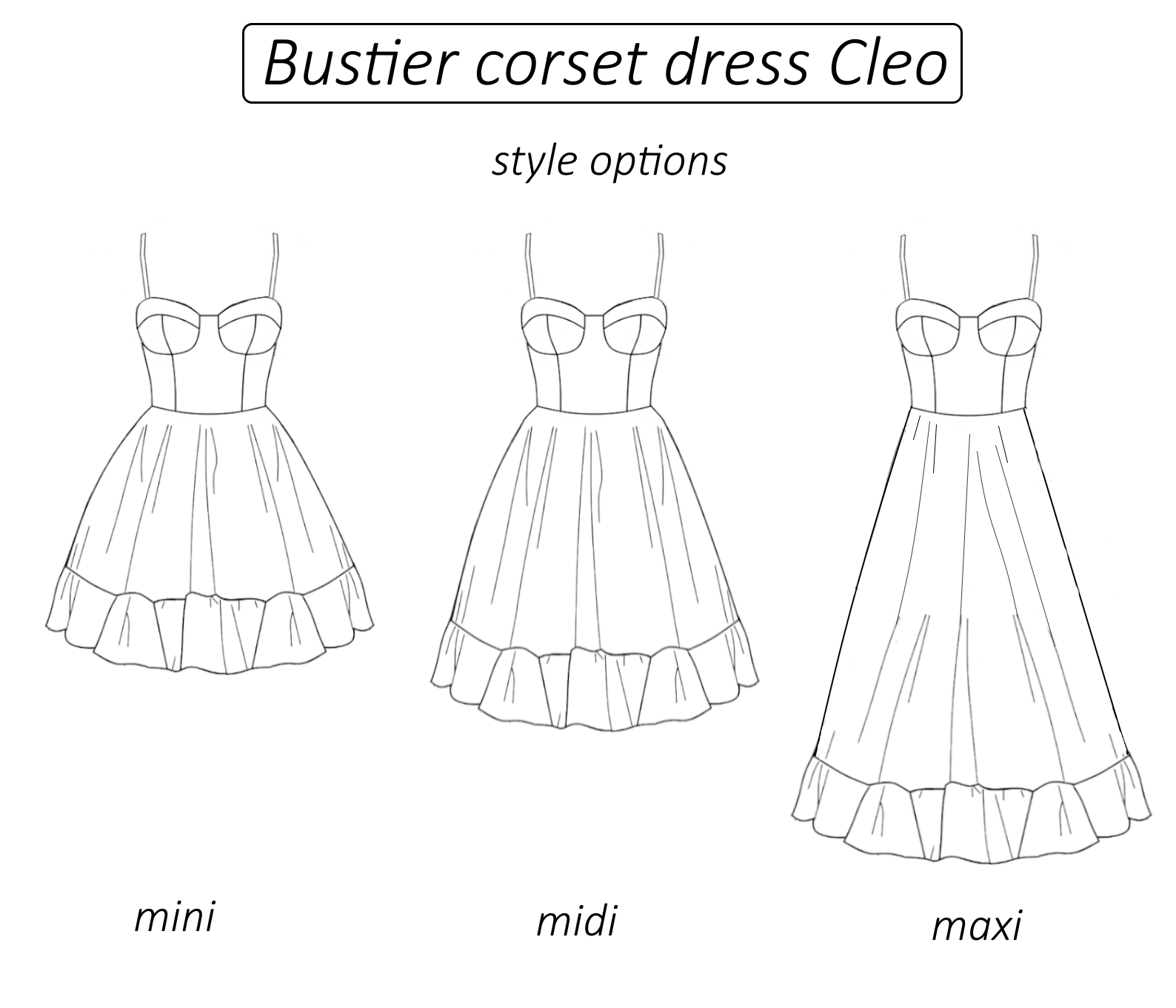 Cleo bustier corset dress sewing pattern 18 variations | Instant PDF download