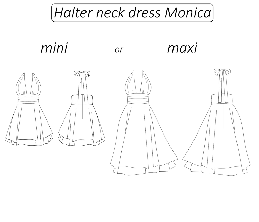 Monica backless halter neck dress sewing pattern | Instant PDF download