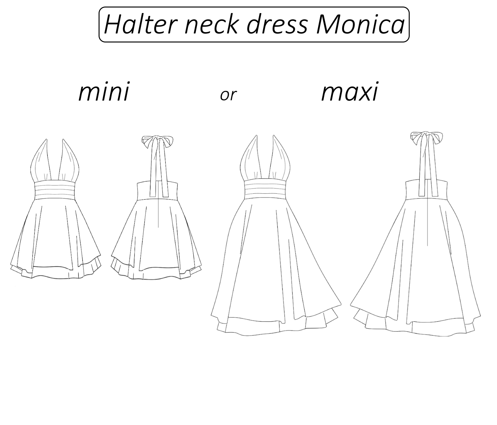 Monica backless halter neck dress sewing pattern | Instant PDF download