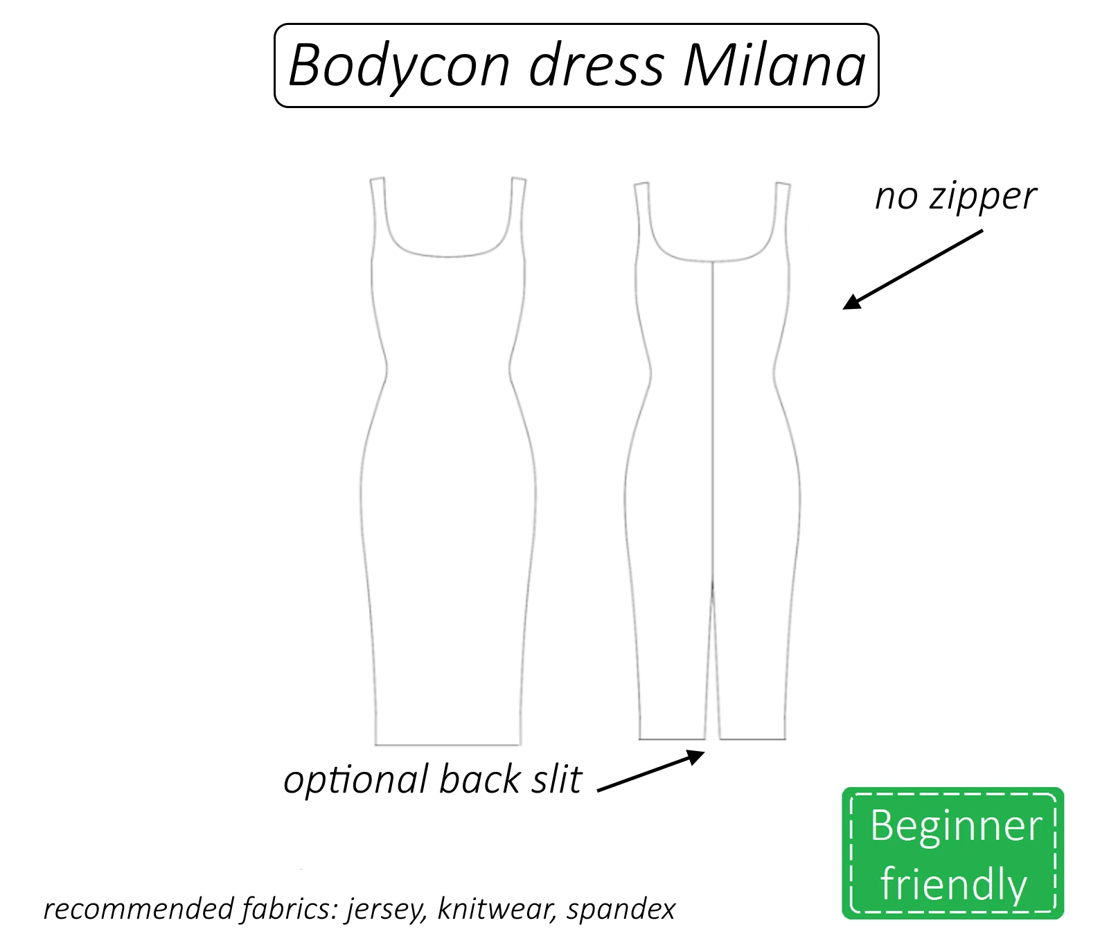 Milana bodycon tank dress sewing pattern | Instant PDF download