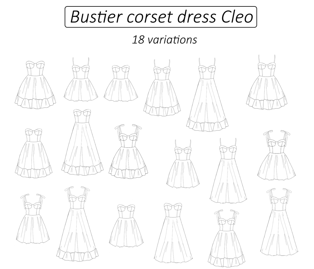 Cleo bustier corset dress sewing pattern 18 variations | Instant PDF download
