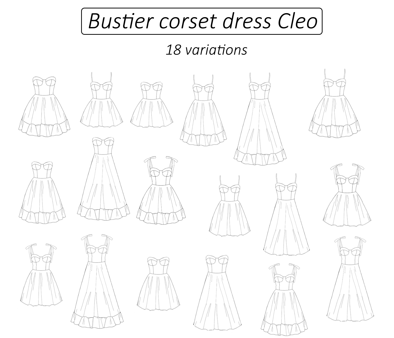 Cleo bustier corset dress sewing pattern 18 variations | Instant PDF download