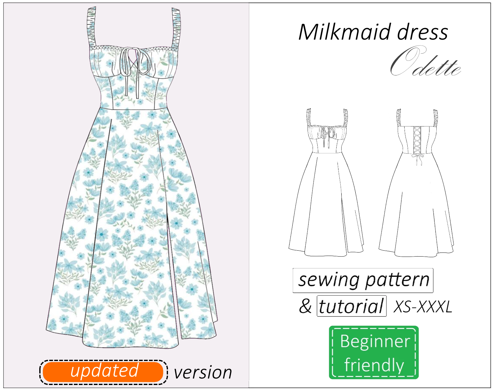 Odette midi milkmaid corset dress sewing pattern | Instant PDF download