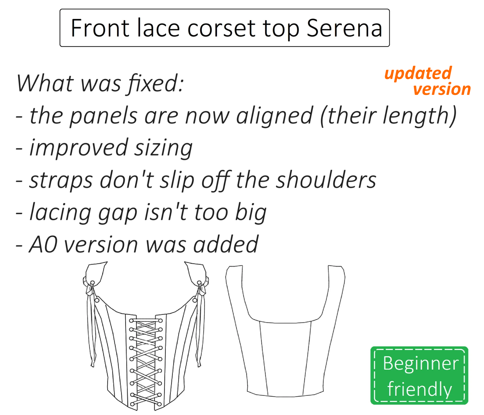 Serena lace front corset top sewing pattern | Instant PDF download